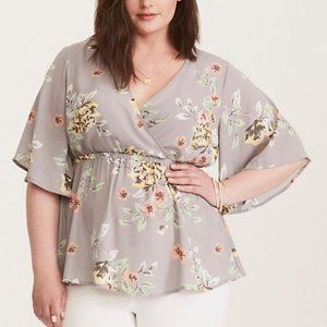 Torrid Georgette Floral Faux Wrap Babydoll 3X